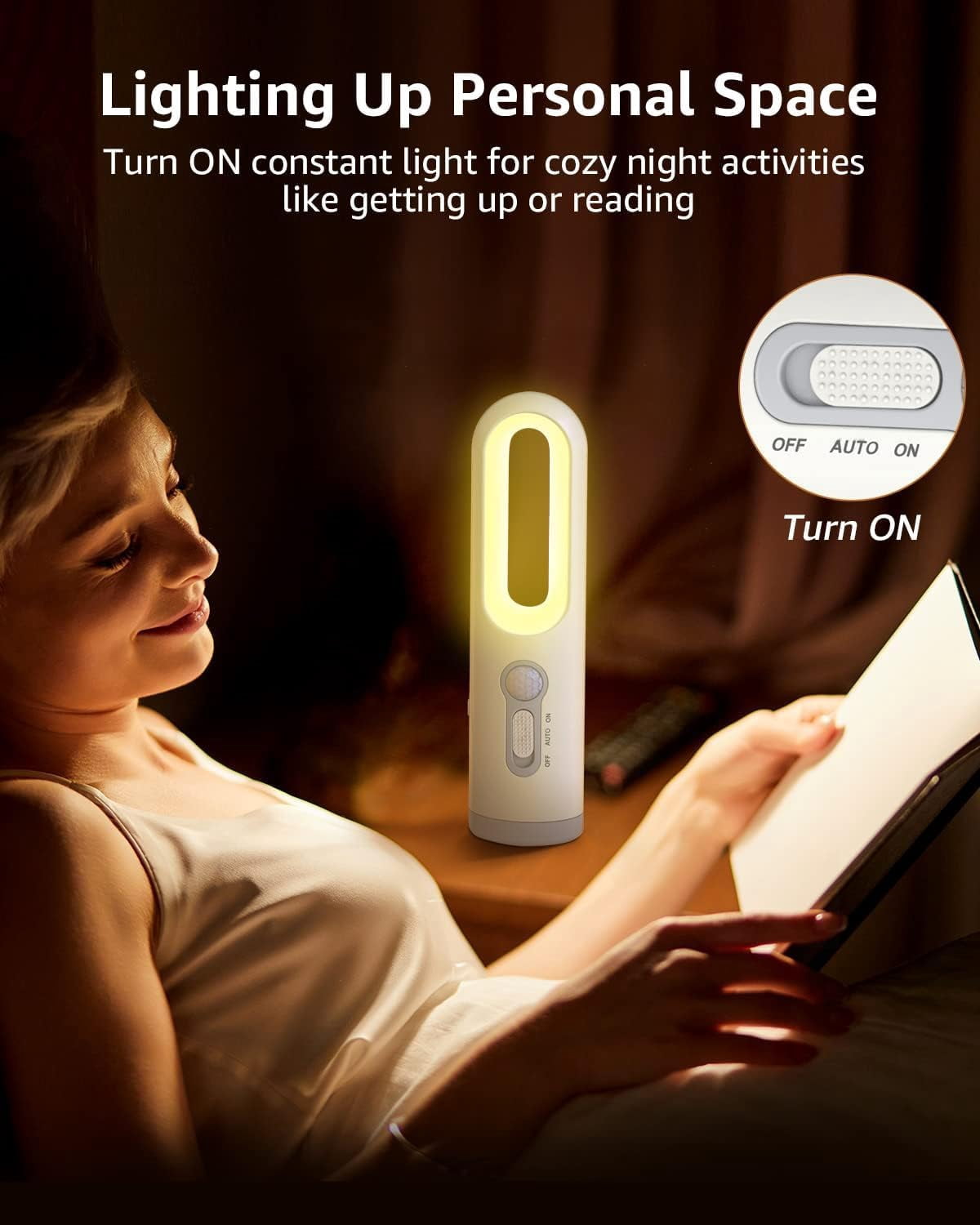 CATPAN Rechargeable Motion Sensor Night Light 2-in-1 Portable LED Night Light Flashlight with Dusk to Dawn Sensor for Bedroom, Bathroom, Baby Nursery, Toilet, Reading, Camping(Warm White, 2 Pack)