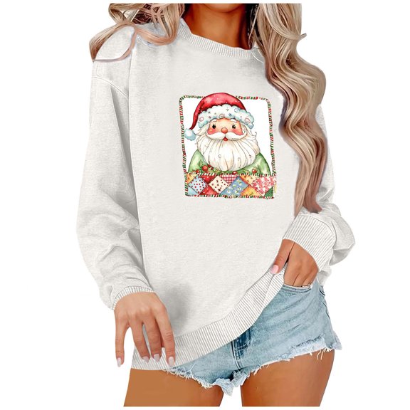 Women’s Retro Santa Claus Graphic Christmas Sweatshirt Long Sleeve Holiday Pullover Top Festive Xmas Shirt Soft Casual Sweatshirt for Cozy Seasonal Celebrations