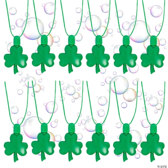 2 3/4" St. Patrick's Day Shamrock-Shaped Plastic Bubble Bottle Breakaway Necklaces – 12 Pieces