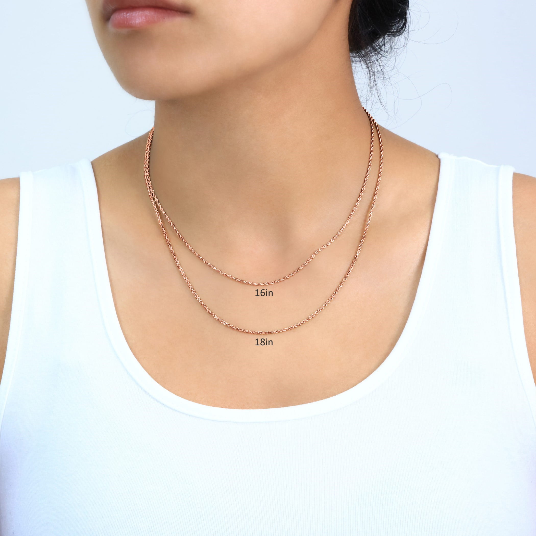 Nuragold 14k Real Rose Gold 1.5mm Rope Chain Diamond Cut Necklace (16"-24") Dainty Italian Jewelry for Men & Women