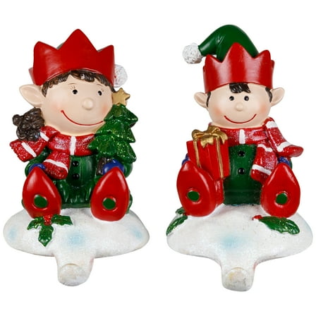 Northlight Festive Elves Christmas Stocking Holders - 5" - Set of 2