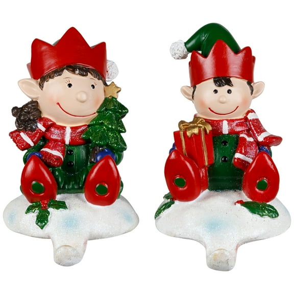 Northlight Festive Elves Christmas Stocking Holders - 5" - Set of 2