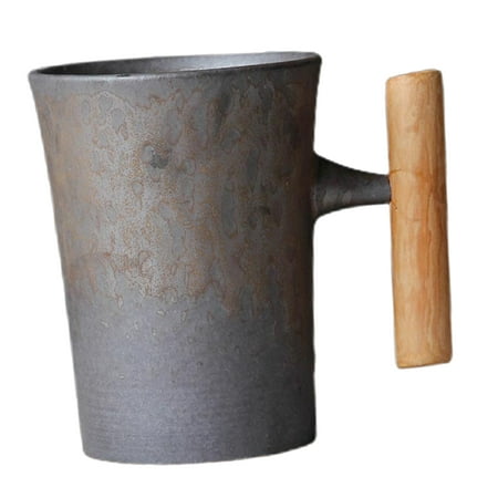 

Vintage Style Ceramic Coffee Mug Wooden Handle Drink Cup For Home Office