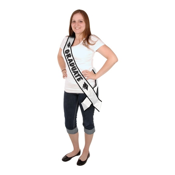 Beistle Club Pack of 6 Black and White Decorative Graduate Satin Sash 33"