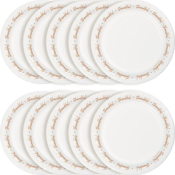 Way to Celebrate Thanksgiving Thankful Friendsgiving Disposable Paper Plates, 9 Inch, 10 Count