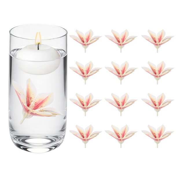 Uxcell 12 Pcs Flores Flotantes para Centros de Mesa, Cabezas de Flores Faux Magnolia Magenta para Velas Flotantes, Relleno de Jarrones, Manualidades DIY, Decoración de Mesa para Fiestas y Bodas