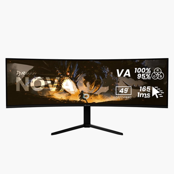 Arozzi – Nova 49" Curved VA Dual QHD 165Hz Super Ultrawide Gaming Monitor – Black