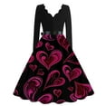 thumbnail image 4 of Valentines Day Dresses Fit and Flare Dress with Heart Print Pattern Ribbon Waist for Women Vintage Black L, 4 of 4
