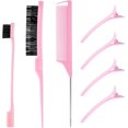 thumbnail image 1 of GFDYREE 7 Pcs Hair Styling Comb Set Pink - Needle Tail Comb, Boar Bristle Brush, Dual Edge Control Brush, 4pcs Duckbill Clips for Back Brushing Slicking Combing - Women Girls Baby Stylists B, 1 of 1
