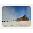 thumbnail image 1 of Nature Scene Bath Mat, Rural Themed Photo of Abandoned Barn at Snowy Winder Field, Plush Bathroom Decor Mat with Non Slip Backing, 29.5" X 17.5", Sea Blue Eggshell, by Ambesonne, 1 of 2
