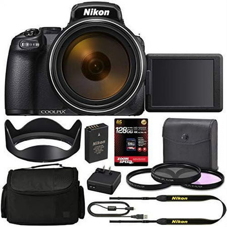Nikon COOLPIX P1000 Digital Camera (Graphite) 26522 + 128GB 4K AOM Pro Kit: International Version