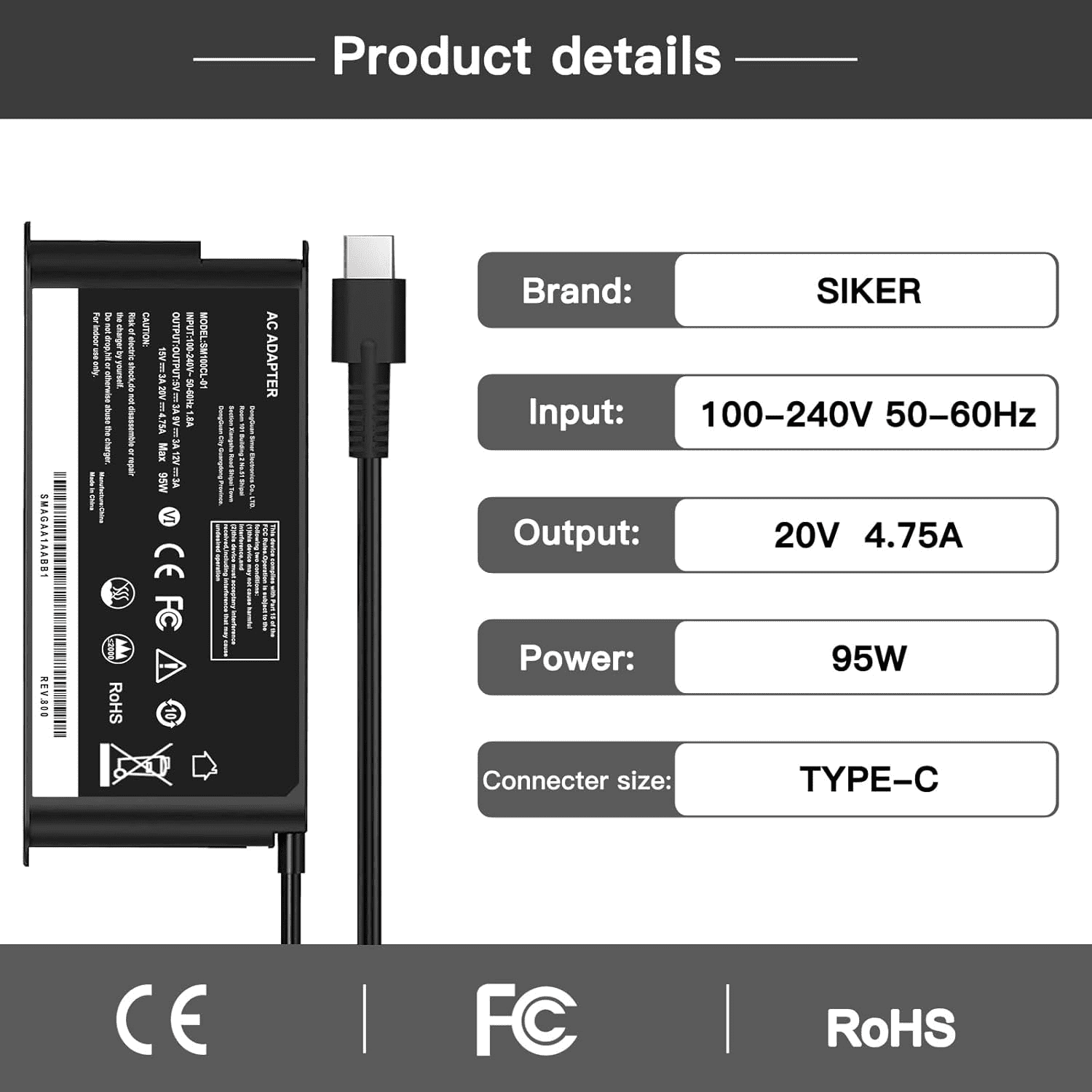 95W USB C Type-C Adapter Charger for Lenovo Thinkpad Carbon x1 5th 6th Gen, T480 T480s T570 T580 L380 X380 T470 T470s X270 X280 IdeaPad 13" 720 Y400 Y500 P580 P500