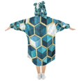 thumbnail image 2 of FORMRS Wearable Blanket Hoodie with Sleeves for Kids Cozy Flannel Sweatshirt, Light Blue Geometric Pattern, 2 of 7