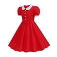 thumbnail image 5 of BLTIBY Girls Vintage Dress 50s Retro Leck Button Dresses Short Sleeve A Lined Swing Dress Red 10-11 Years, 5 of 8
