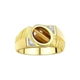 thumbnail image 1 of RYLOS Men's Rings 14K Yellow Gold Cabochone Gemstone & Diamond Designer Tiger Eye Rings For Men Size 12, 1 of 7