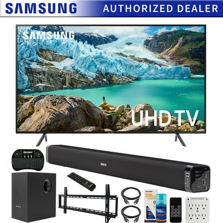 Samsung UN50RU7100 50-inch RU7100 LED Smart 4K UHD TV (2019) Bundle with Deco Gear Soundbar with Subwoofer, Wall Mount Kit, Deco Gear Wireless Keyboard, Cleaning Kit and 6-Outlet Surge