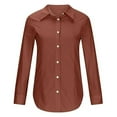thumbnail image 3 of Womens Tops Dressy T Shirts Fashion Lapel Long Sleeve Linen Button Solid Color Slim Fit Business Casual Clothing,Red,2XL, 3 of 3