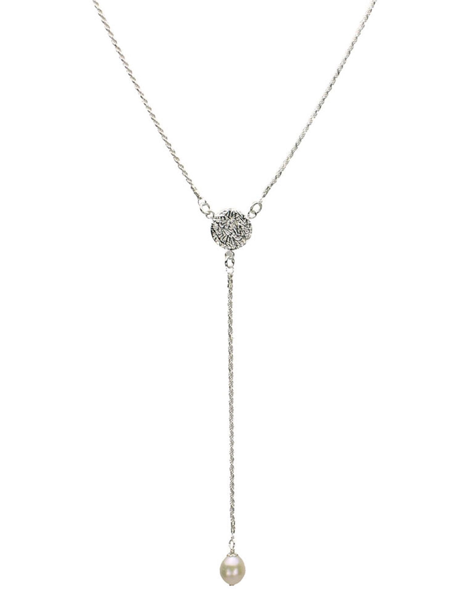 Adjustable Y-Necklace with Freshwater Cultured Pearl and Diamond or Simulated Gemstones for Women 21 inches