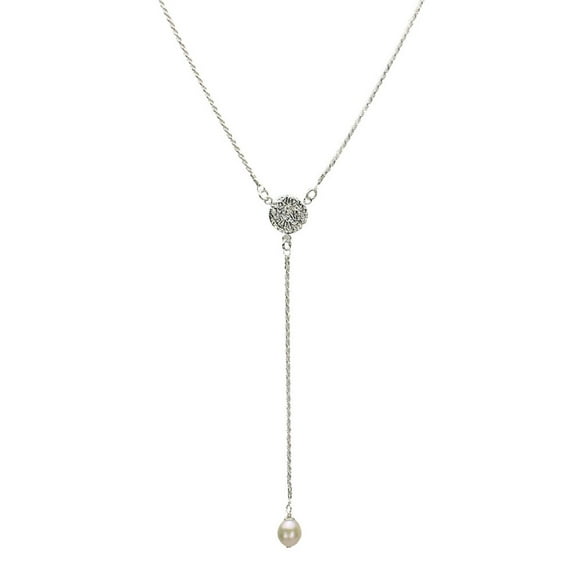 Sterling Silver Freshwater Cultured Pearl D/C 1.5mm Rope Chain Y-Shaped Necklace 19"