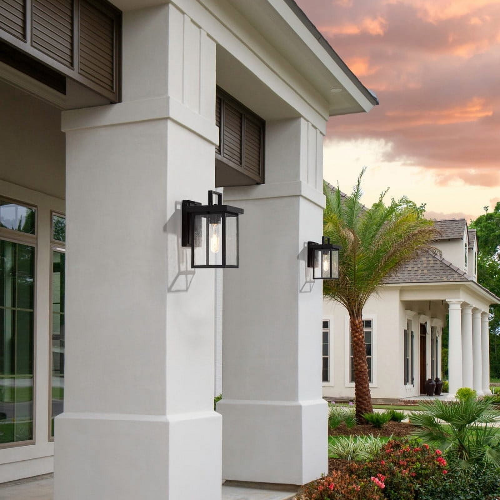 LNC Black Outdoor Wall Lantern withseeded Glass Panels, Modern Rectangularsconce, 10.5" H