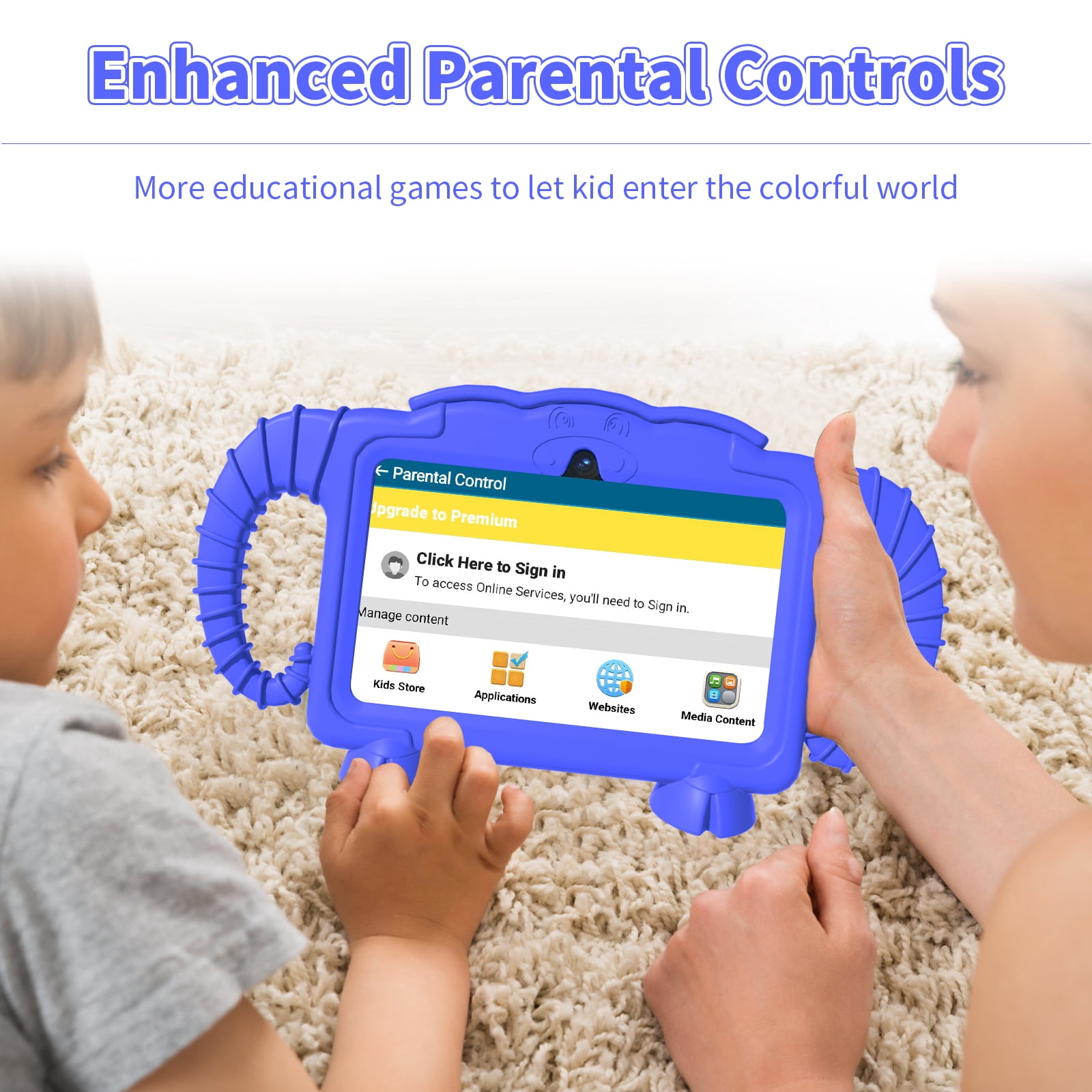 Kids Tablet, 7 inch Android Tablet for Kids, 6GB RAM 32GB ROM Quad-Core Toddler Tablet with Shockproof Case, Bluetooth, WiFi, Parental Control, 2MP+2MP Dual Camera, GPS, Games