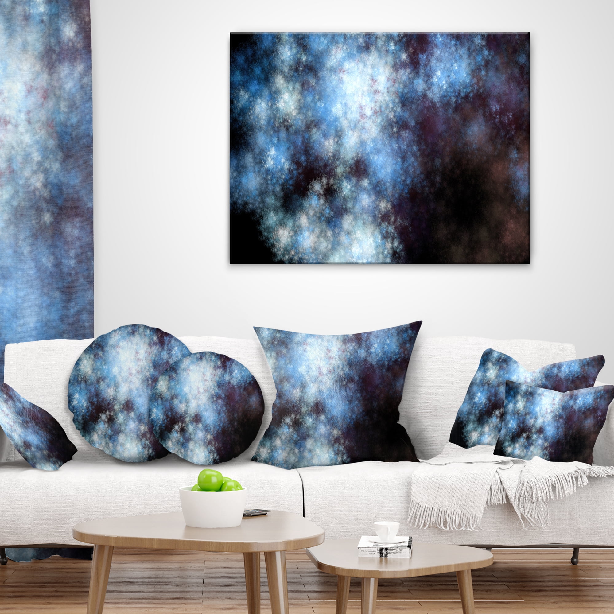 Designart Blue White Starry Fractal Sky - Abstract Throw Pillow - 16x16