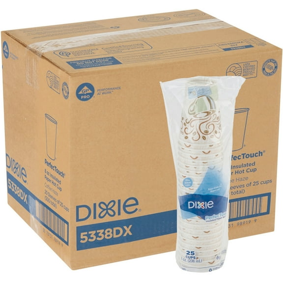 Dixie Perfectouch Insulated Paper Hot Coffee Cups By Gp Pro - 25 / Pack - 8 Fl Oz - 20 / Carton - Paper - Hot Drink