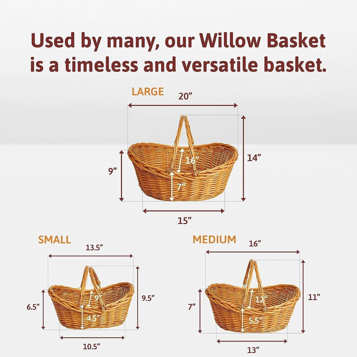 HOWEN- Small Light Brown Hand Woven Wicker Basket for Storage with Handles - Woven Basket - Wicker Baskets for Picnics, Easter, Organizing, and More (14 x 5.5 inches)