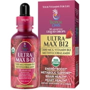 Tropical Oasis Ultra Max B12 Drops, Liquid Vitamin Supplement with Methylcobalamin for Energy Boost, Metabolic Support, Brain & Heart Health, Strawberry, 4 fl oz, 60 Servings