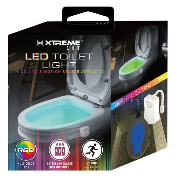 Xtreme Lit Motion-Activated LED Toilet Light, 10 Colors & Cycle Mode, Requires 3 AAAs