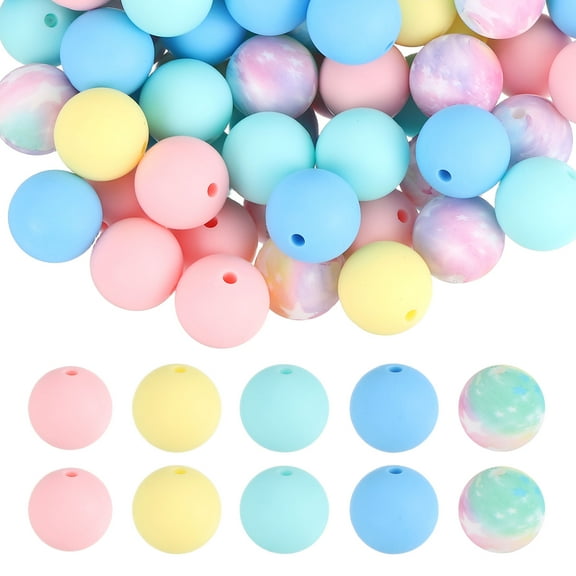 100 Pcs Silicone Beads, 15mm Round Bulk Silicone Focal Bead for Keychain Making DIY Bracelet Necklace Pens Crafts Jewelry Making (Mixed Colors)