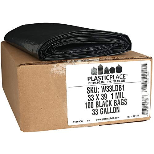 Plasticplace 3233 Gallon Trash Bags ? 1 Mil ? Black Heavy Duty Garbage