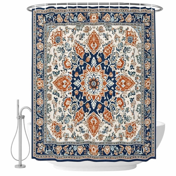 Orange Blue Boho Southwestern Shower Curtain Set - 48" x 72" Washable Bathtub Curtain with 12 Hooks, Ethnic Rustic Classical Waterproof Fabric Stall Shower Curtains for Bathroom/Bathtub Décor