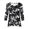 thumbnail image 5 of wdsxpo Women's 3/4 Sleeve Shirts Trendy Printed Lightweight V Neck High-Low Hem Tunic Shirts Casual Fall Fashion Blouses Outfits, 5 of 6