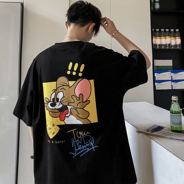 Camiseta con estampado de dibujos animados para hombre, Camiseta con estampado de dibujos animados y letras para hombre Camiseta con cuello redondo para hombre confeccionada con cuidado