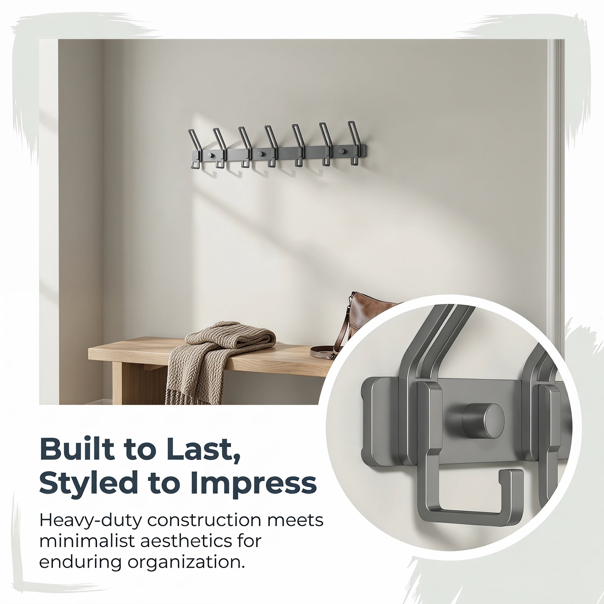 Unique Bargains Wall Mount Coat Rack Hook for Bathroom Organization Gray 7 Hooks