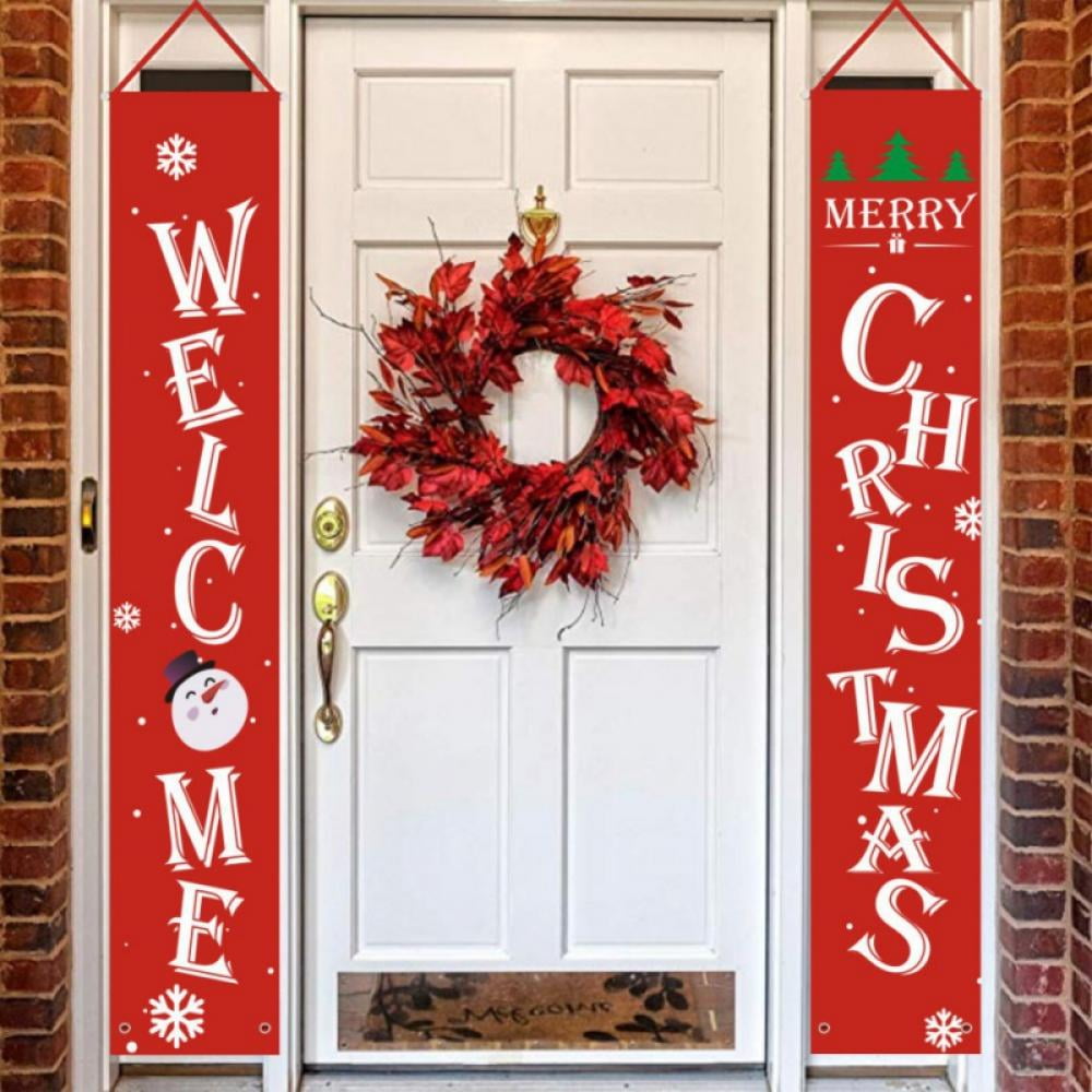 Welcome Christmas Porch Sign Elf Decor Xmas Hanging Front Door Indoor Outdoor Holiday Party Supplies 3 Pieces Christmas Decorations Banner