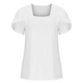 thumbnail image 5 of Womens Summer Petal Sleeve Tops Square Neck Solid Color Casual Office Work Blouses Loose Dressy Basic Tunics T Shirts, 5 of 6
