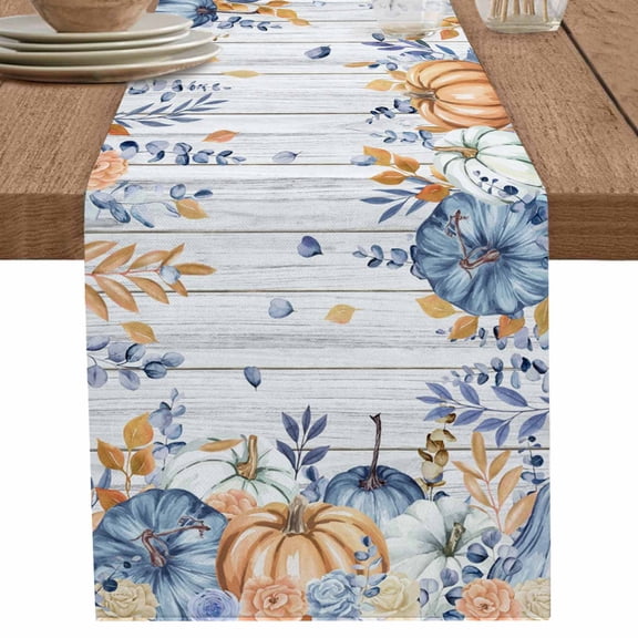nqOlkjepod Orange Blue Fall Table Runner 108 Inches Long Farmhouse Dress Scarves, Thanksgiving Floral Botanical Vintage Dining Tablerunner for Coffee Table/Kitchen Island/Party Décor, 13" x 108"