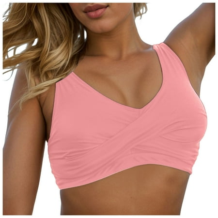 Gibobby 2025 High Neck Crop Bikini Top - Knot Front Tie and Padded Swim Bra for Women(Pink XL)