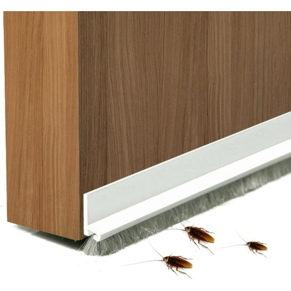 Door Sweep for Bottom of Door, 39.2" L Integrated Design with Brush, Self Adhesive Under Door Draft Stopper for Bottom of Door, Door Seal Dust/Noise/Hot or Cold Air Insulation, White 2" W
