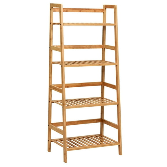 Resenkos Raised Planter Stand, Large Space Flower Rack Shelf,4-Tier Bamboo Plant Rack with Guardrails Stable and Space-Saving-Natural
