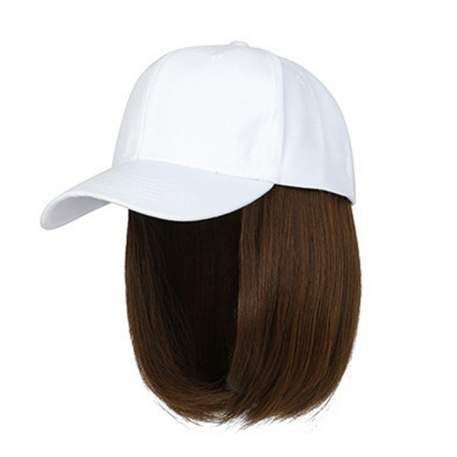Holiday Gift Finder Naittoop Straight Short Bob Wig Baseball Wig Baseball Cap Hair Wig Hats with Hair Baseball Cap with Hair Extensions for Women Straight Short Bob Wig