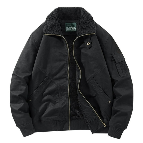 IYTR Winter Coats for Men Cargo Zip Up Jacket Long Sleeve Casual Warm Coat Fashion Windbreaker Clothing (Black,XXL)