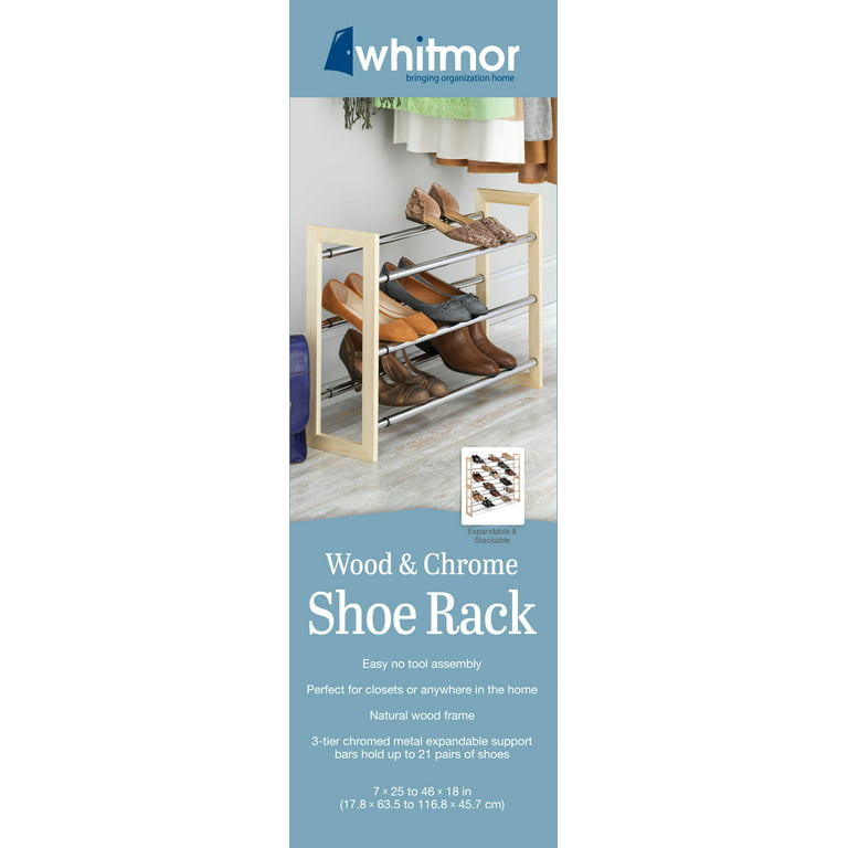 Whitmor Wood/Chrome Shoe Rack, Natural