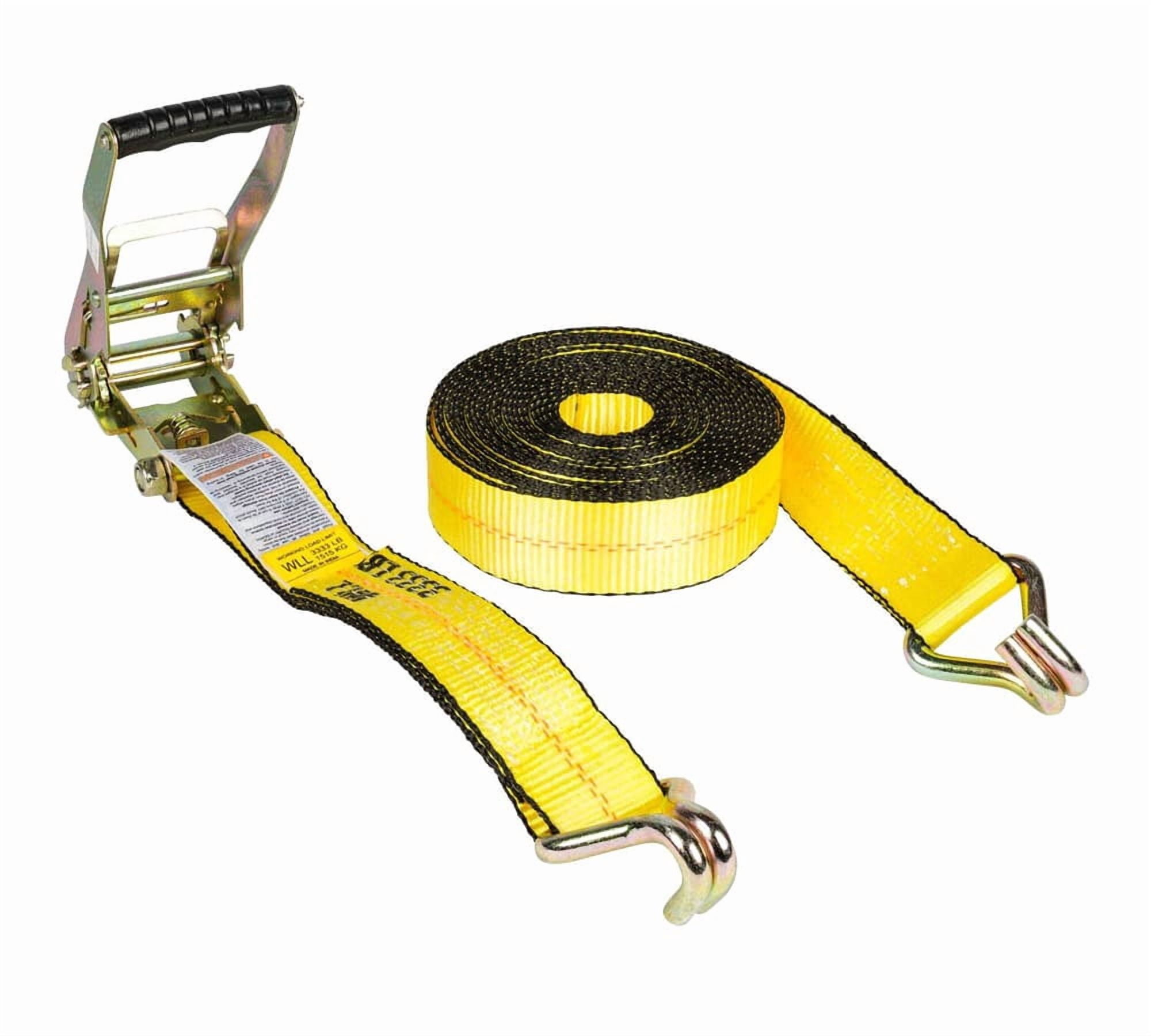(4 Pack) 2 Inch x 30 FT Yellow Ratchet Strap with J Hooks - 10,000 Lbs Breaking Strength - Heavy Duty Tie Down Cargo Truck Straps with Wire Hooks for Flatbed, Truck, Trailers Pickup