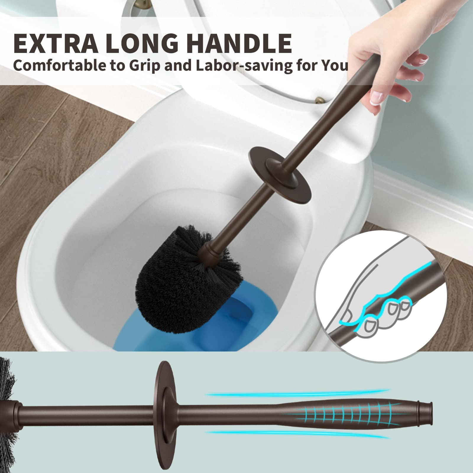 Toilet Bowl Brush with Extra Long Handle Durable Bristles Toilet Scrubber and Covered Holder for Toilet Brush Set for Bathroom Cleaning (White, 1 Set)