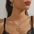 thumbnail image 2 of Yesbay Women Necklace Earrings Set ,Hollow Out Heart Shape Decor Prom Party Hanging Earrings Pendant ,Clavicle Necklace Wedding Dating Jewelry Set, 2 of 8