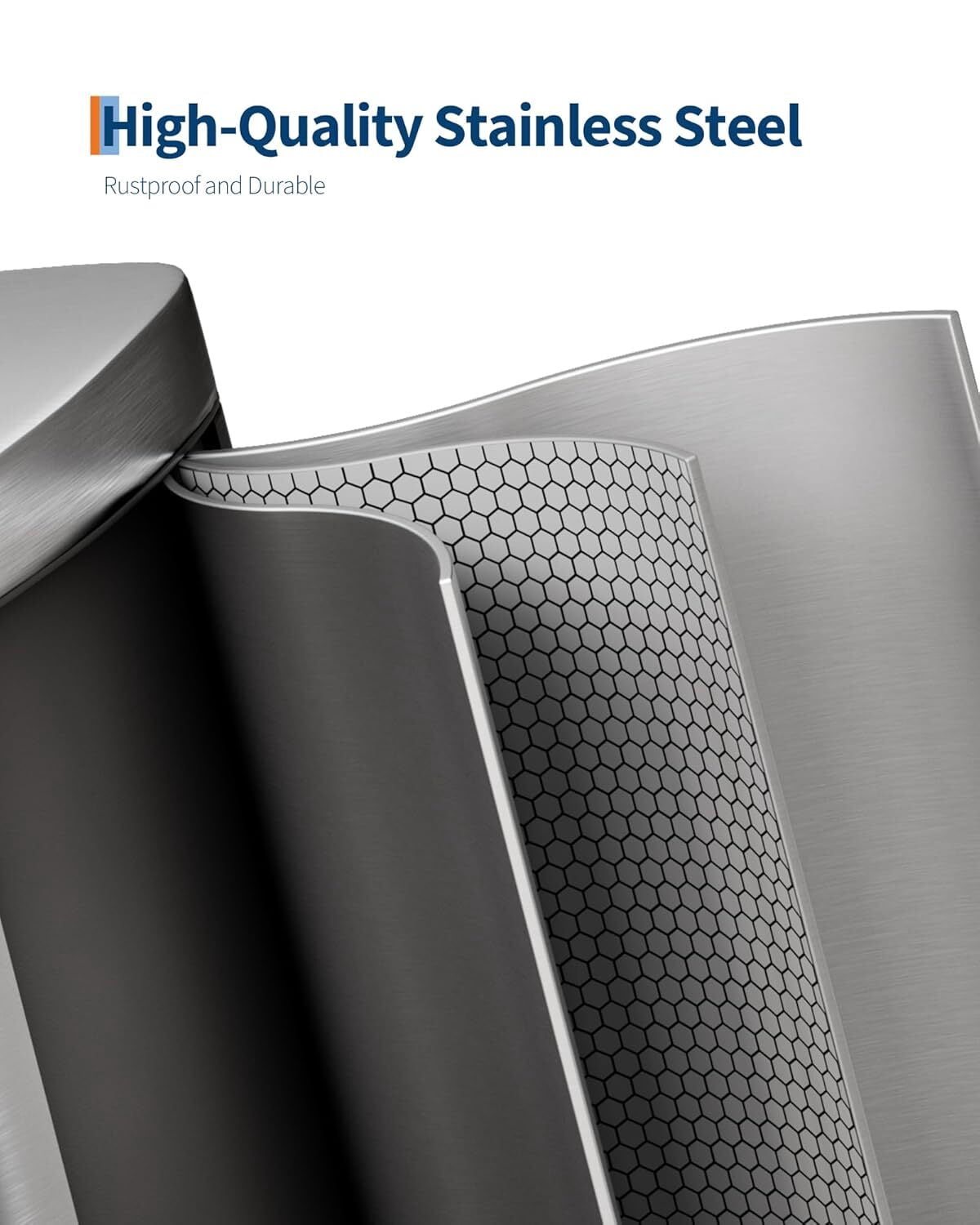 EuKer 13 Gal Stainless Steel Trash Can with Removable Inner Bucket for Kitchen, Bathroom, Silver