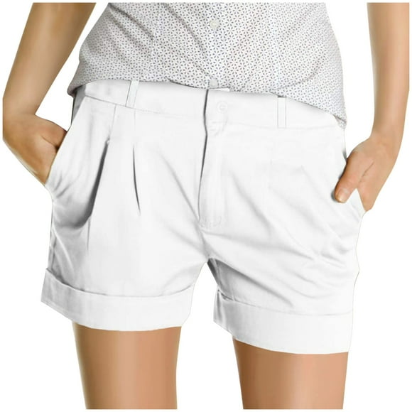 Baberdicy Sweatpants Women, Women's Fashion Shorts Short Chino Trousers Pleated Pocket Pants Linen Pants White